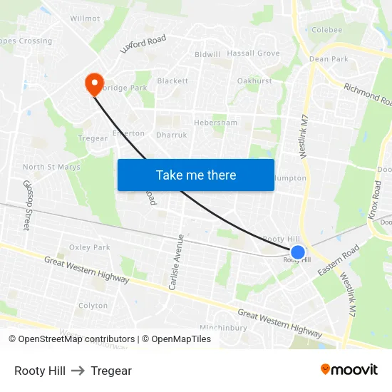 Rooty Hill to Tregear map