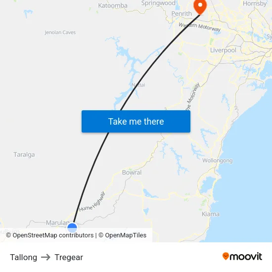 Tallong to Tregear map