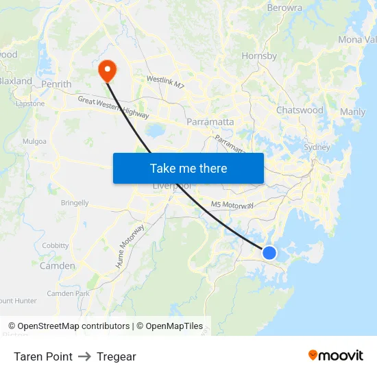 Taren Point to Tregear map