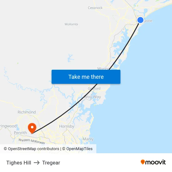 Tighes Hill to Tregear map