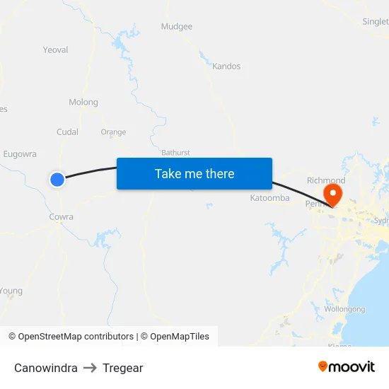 Canowindra to Tregear map