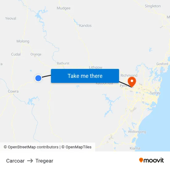 Carcoar to Tregear map