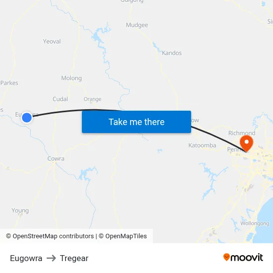 Eugowra to Tregear map