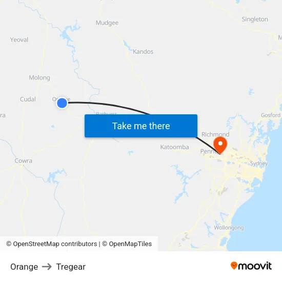 Orange to Tregear map