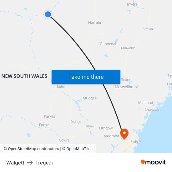Walgett to Tregear map