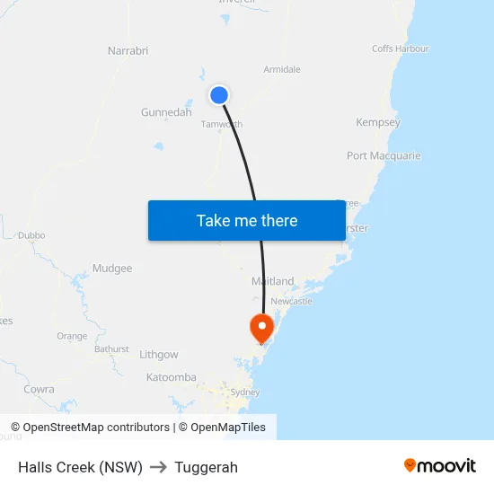 Halls Creek (NSW) to Tuggerah map
