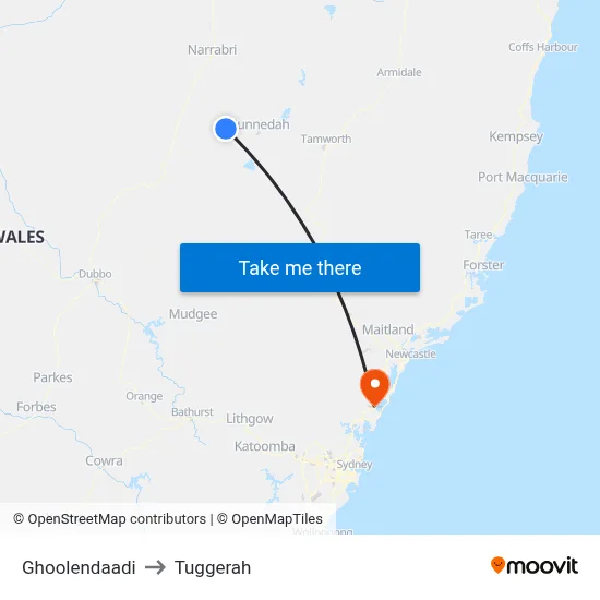 Ghoolendaadi to Tuggerah map