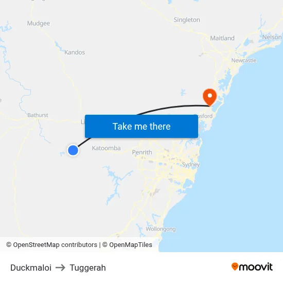 Duckmaloi to Tuggerah map