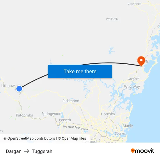 Dargan to Tuggerah map