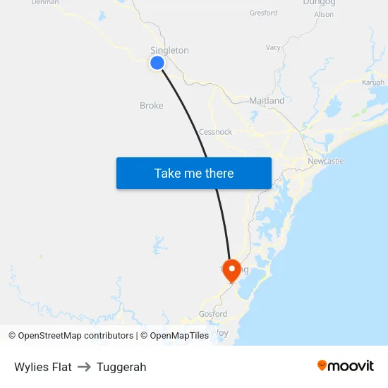 Wylies Flat to Tuggerah map