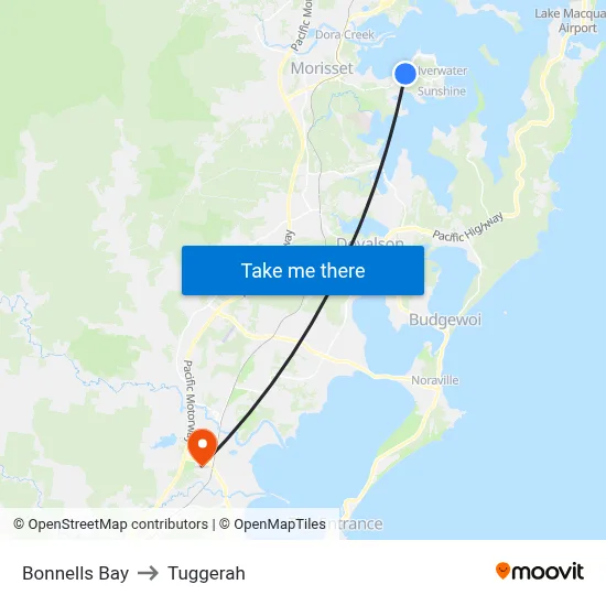 Bonnells Bay to Tuggerah map