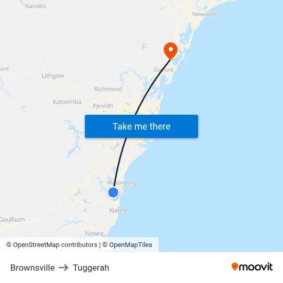 Brownsville to Tuggerah map