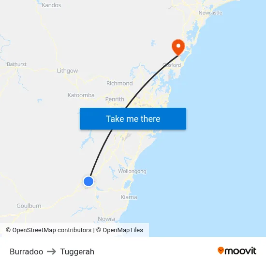 Burradoo to Tuggerah map