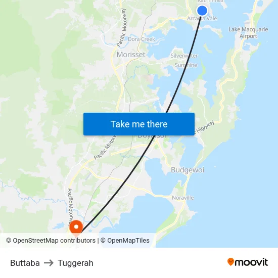 Buttaba to Tuggerah map