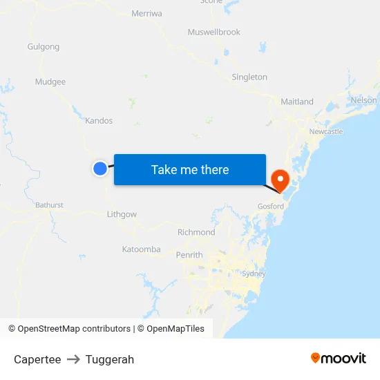 Capertee to Tuggerah map