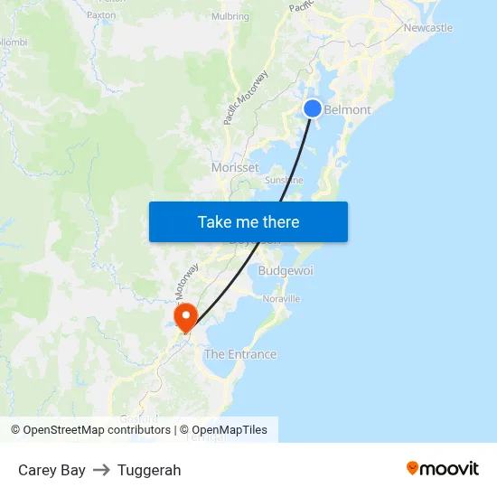 Carey Bay to Tuggerah map