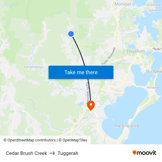 Cedar Brush Creek to Tuggerah map