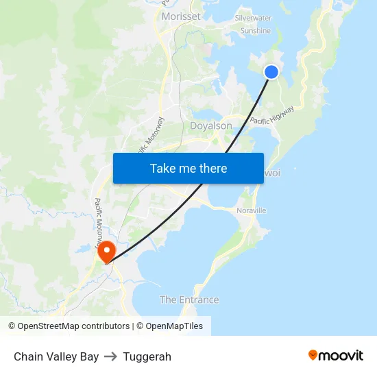 Chain Valley Bay to Tuggerah map