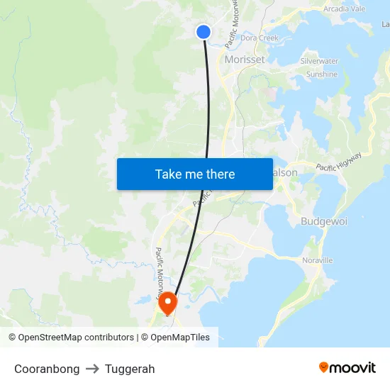 Cooranbong to Tuggerah map