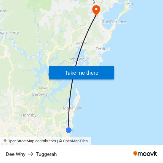 Dee Why to Tuggerah map