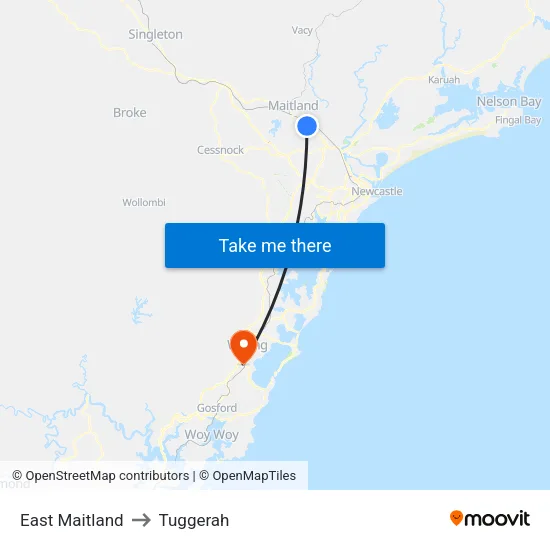 East Maitland to Tuggerah map