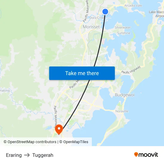 Eraring to Tuggerah map