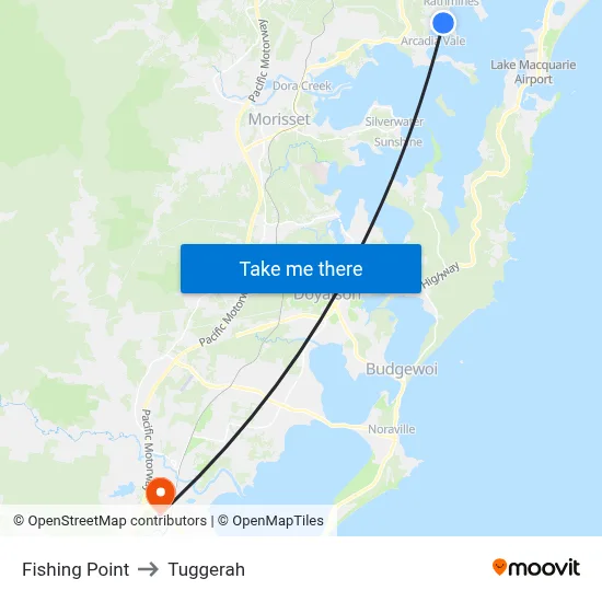 Fishing Point to Tuggerah map
