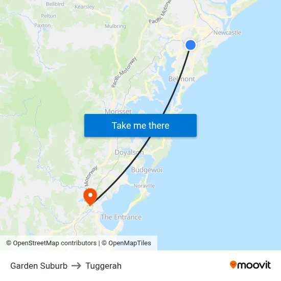 Garden Suburb to Tuggerah map