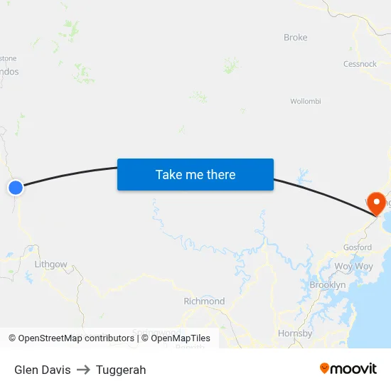 Glen Davis to Tuggerah map