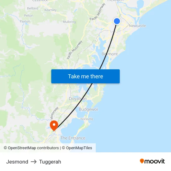 Jesmond to Tuggerah map