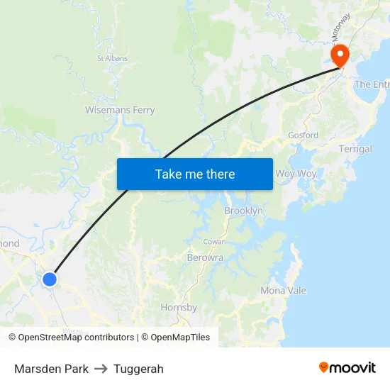 Marsden Park to Tuggerah map
