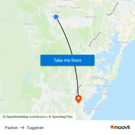 Paxton to Tuggerah map