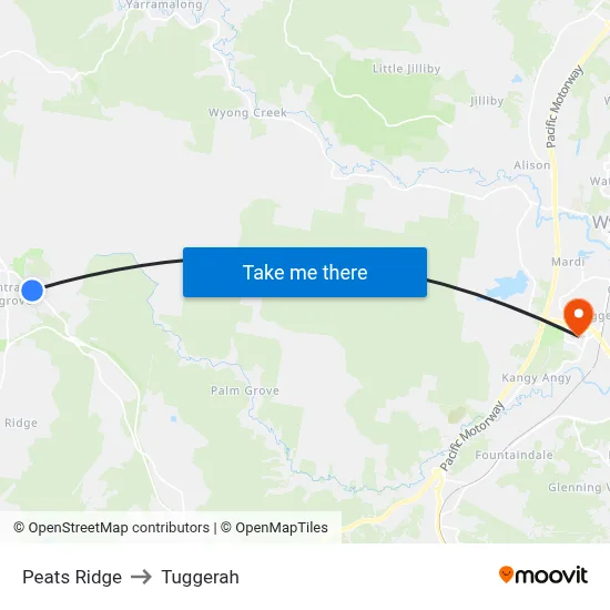 Peats Ridge to Tuggerah map