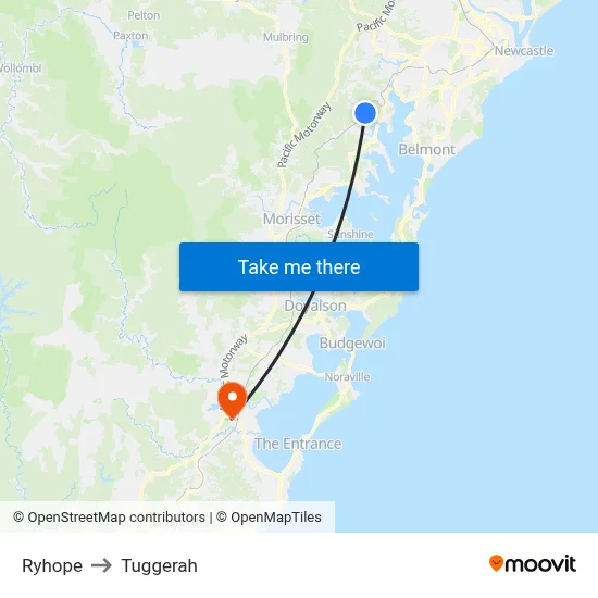 Ryhope to Tuggerah map