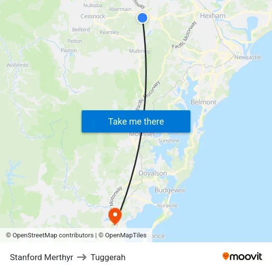 Stanford Merthyr to Tuggerah map