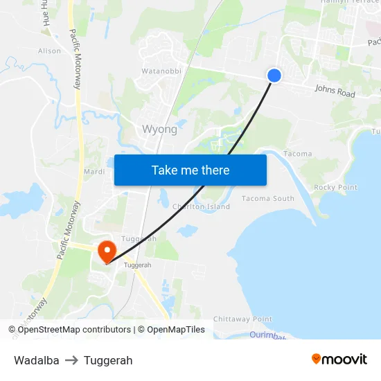 Wadalba to Tuggerah map