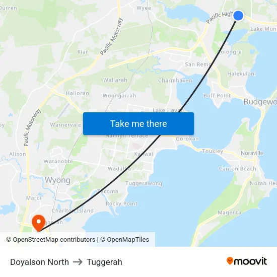 Doyalson North to Tuggerah map