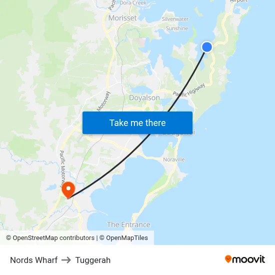 Nords Wharf to Tuggerah map