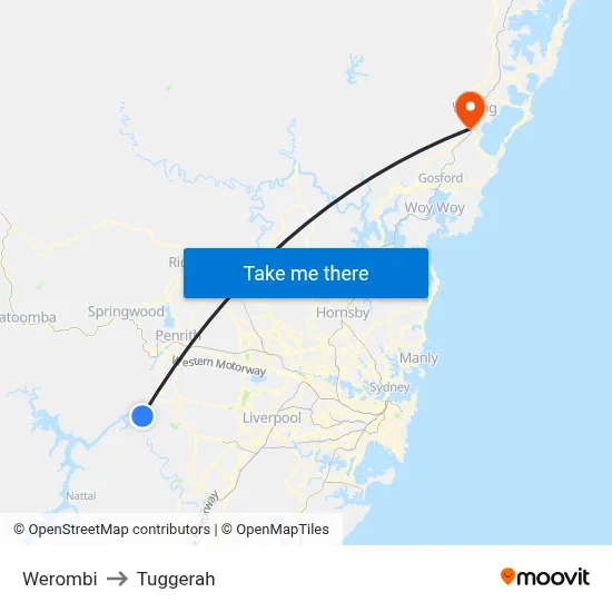 Werombi to Tuggerah map