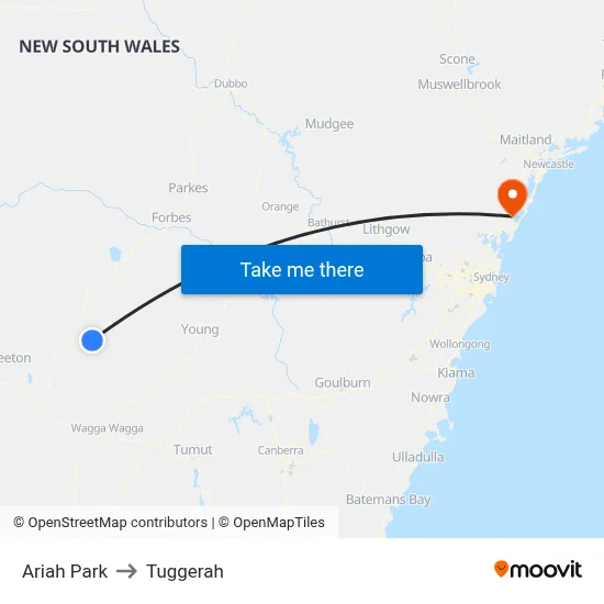 Ariah Park to Tuggerah map