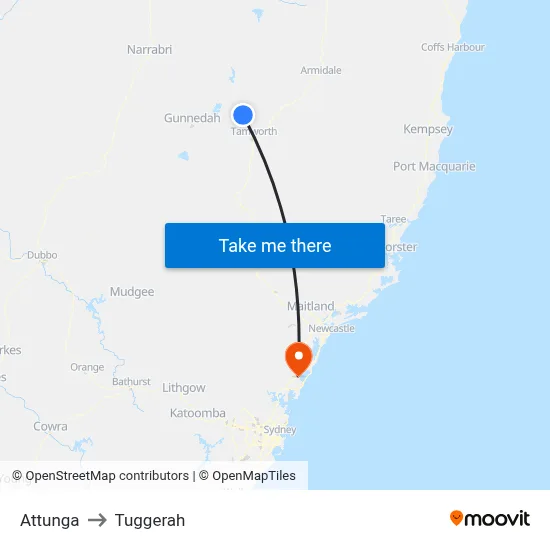 Attunga to Tuggerah map