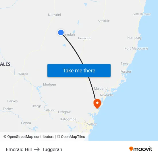 Emerald Hill to Tuggerah map