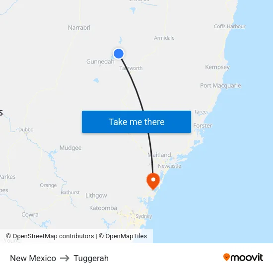 New Mexico to Tuggerah map