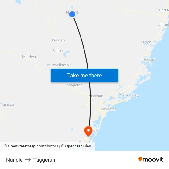 Nundle to Tuggerah map