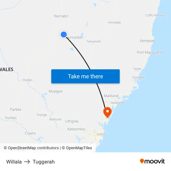 Willala to Tuggerah map