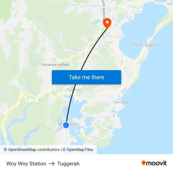 Woy Woy Station to Tuggerah map