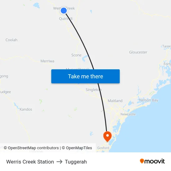 Werris Creek Station to Tuggerah map