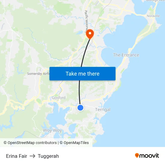 Erina Fair to Tuggerah map