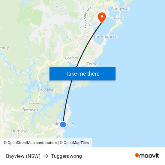 Bayview (NSW) to Tuggerawong map