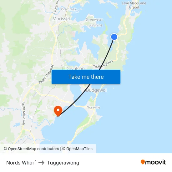 Nords Wharf to Tuggerawong map
